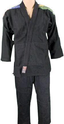Double Weave Black BJJ Uniform With USA and Brazil Flags